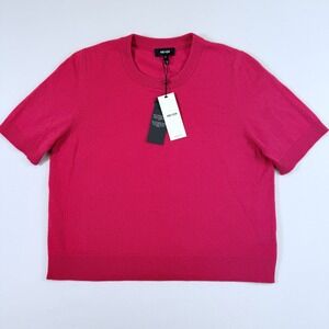 ME+EM Cashmere Crop Tee Women Medium Hibiscus Pink Short Sleeve Sweater